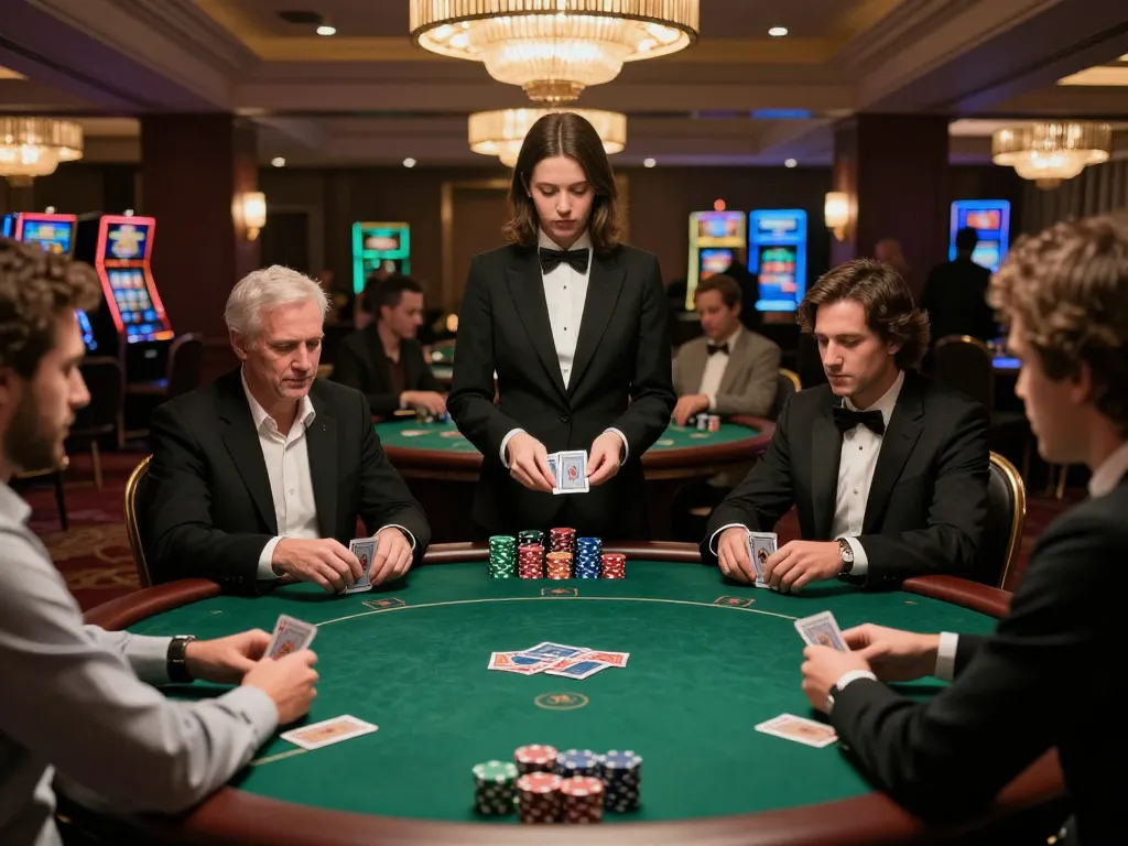 Experience the excitement at https://va88.moe/ with players focusing on their poker hands in a high-end casino atmosphere