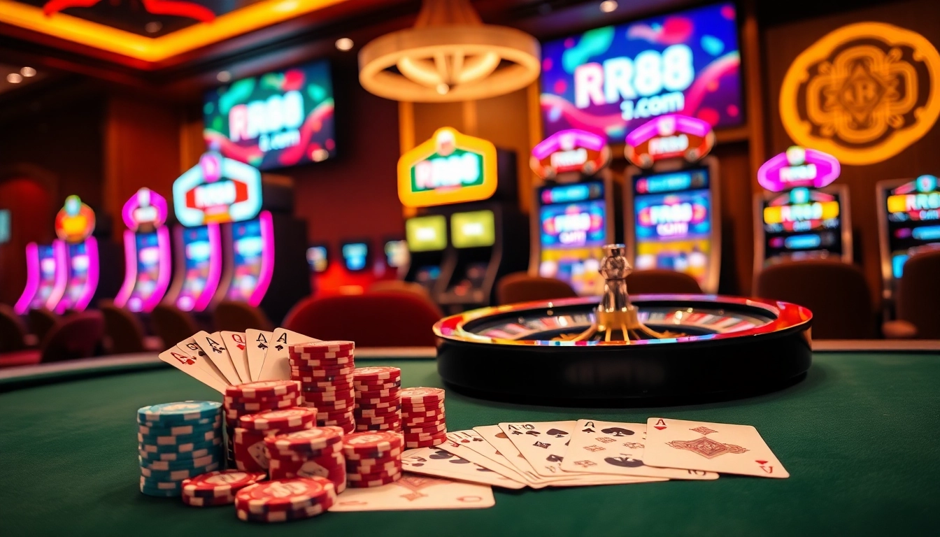 Experience the luxury of RR88.com with vibrant casino tables and exciting slot machines.