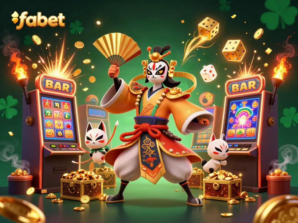 Experience the excitement of fabet with colorful slot machines and animated characters in a vibrant casino scene.