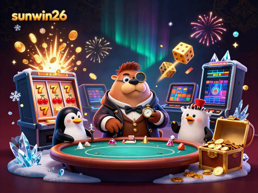 Experience thrill with sunwin26's jolly walrus and poker game scene in vibrant underwater setting.