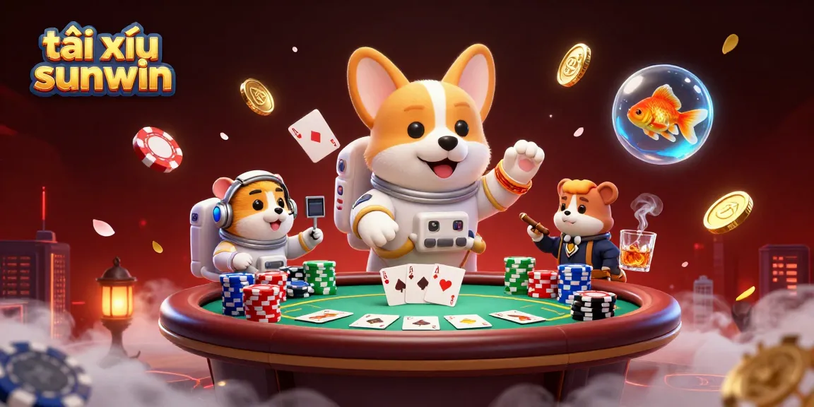 Engage in thrilling tài xỉu sunwin gameplay surrounded by vibrant casino elements and characters.