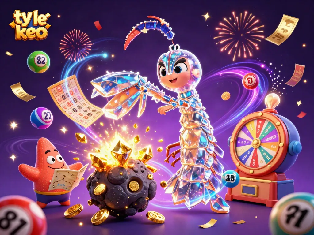 Bet on ty le keo with vibrant lottery balls and a dynamic casino scene.
