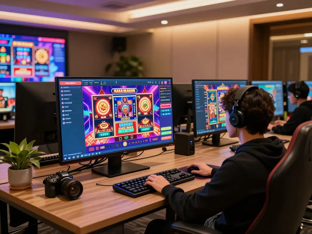 Uk88 player enjoys live dealer games on a stylish desk with a vibrant online casino setup