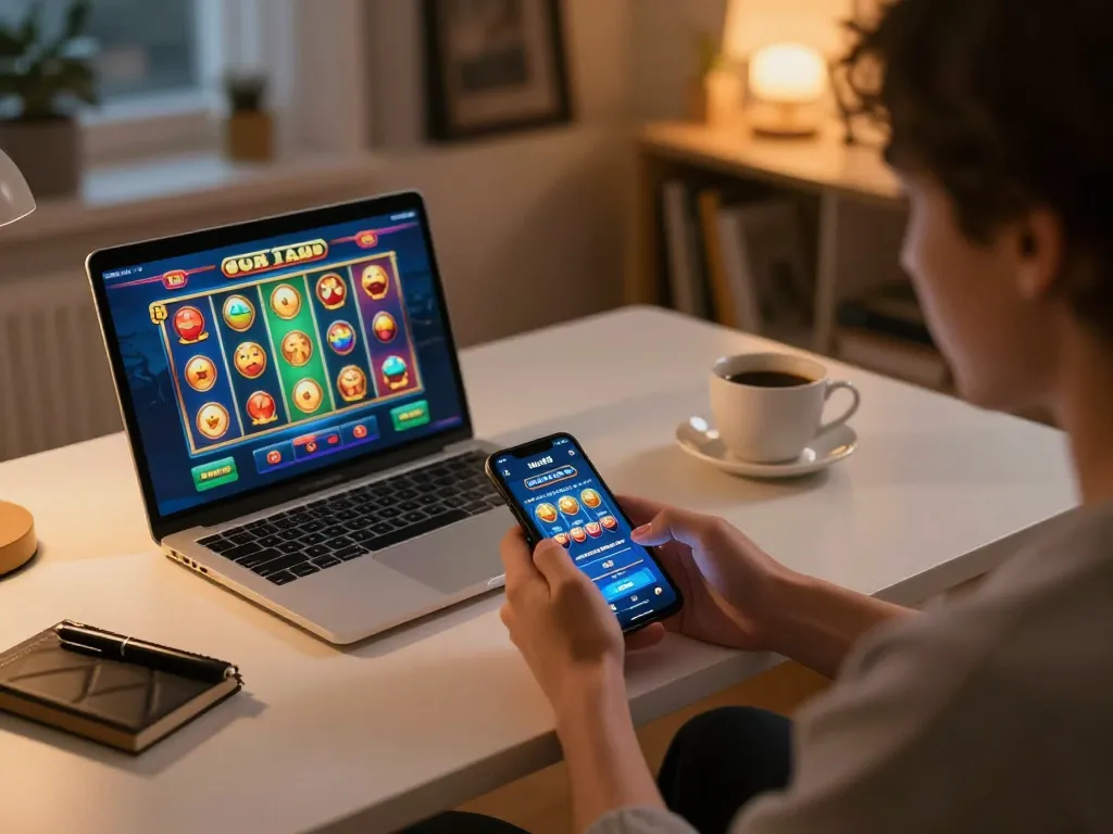 Engaging with the Jun 88 casino app on a smartphone in a cozy home gaming setup