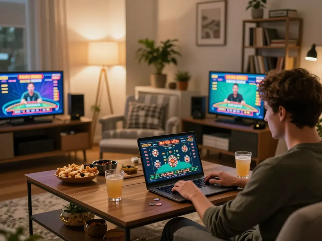 Engaged player enjoying live dealer games on 98win9 from a cozy home setup
