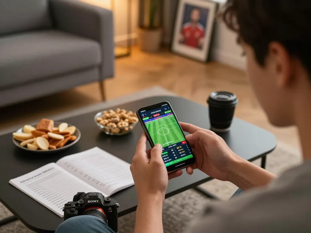 Placing bets on sports through smartphone for 789 bet with engaging background.