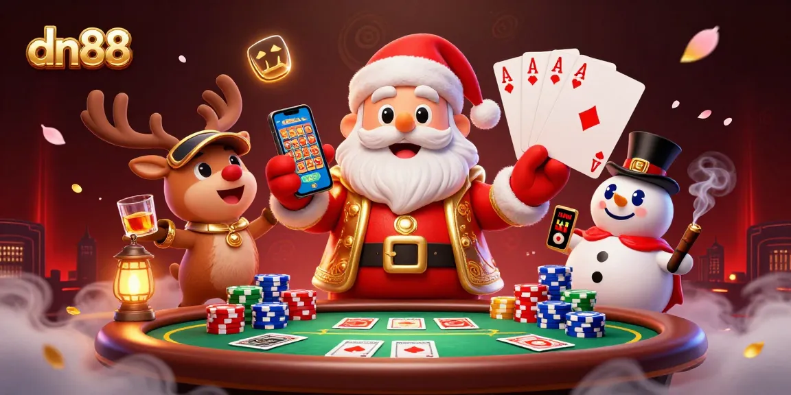 Engage with dn88's vibrant casino scene featuring festive characters and dynamic gaming elements.
