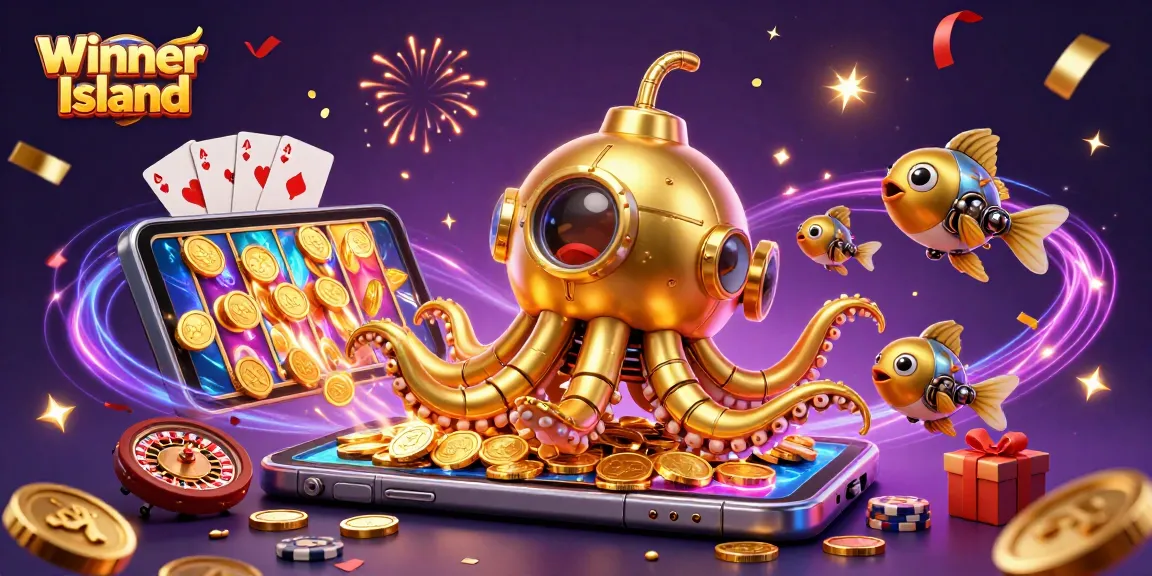 Engage in thrilling gameplay at Winner Island featuring a vibrant 3D casino scene.