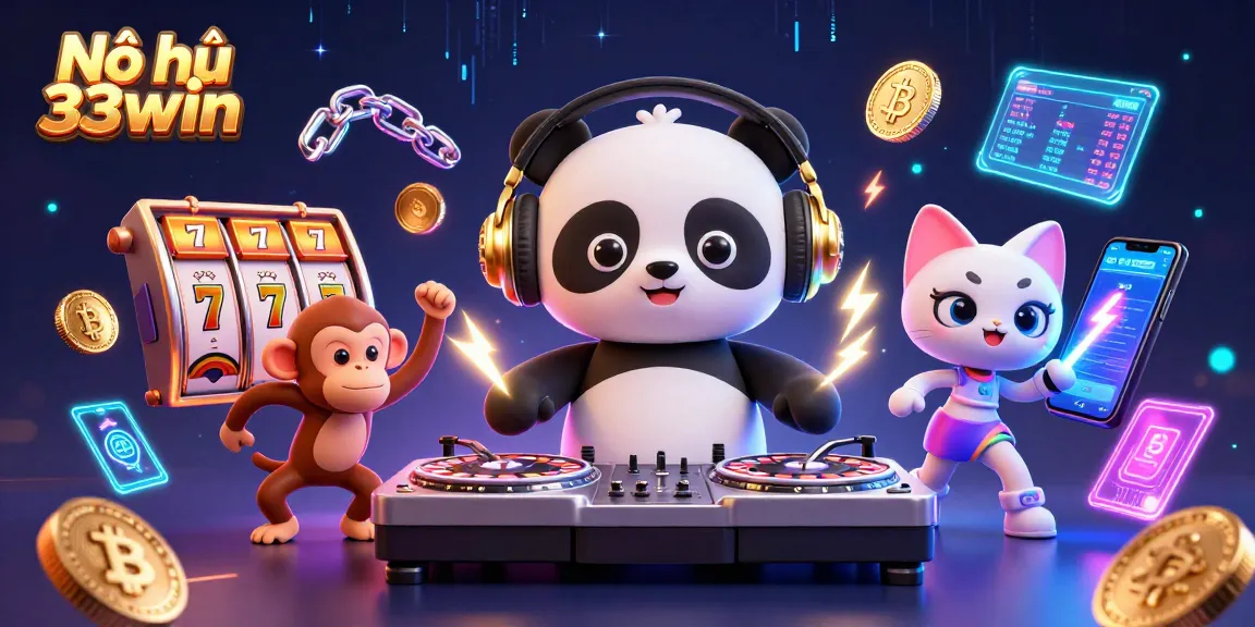 Nổ hũ 33win features a captivating scene with animated characters representing casino fun.
